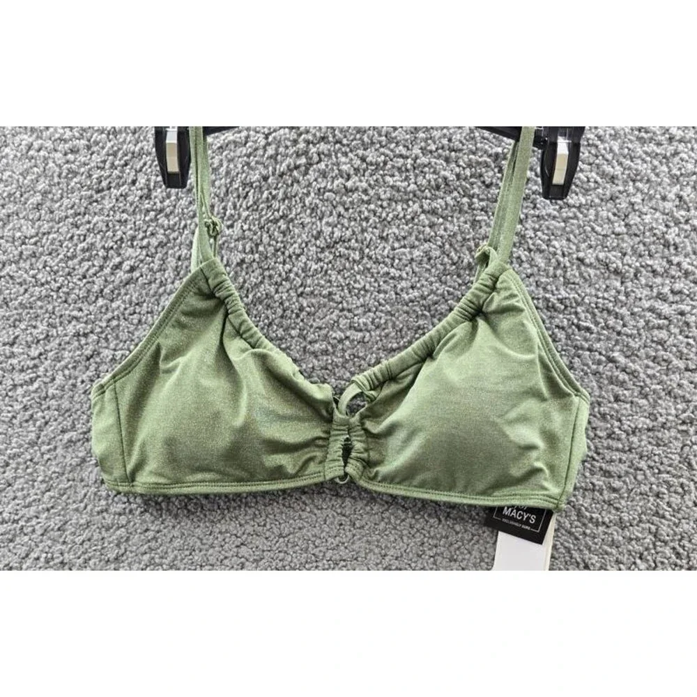 Salt + Cove Solid Lurex Twist-Front Bralette Bikini Women's XL Olive Hook Back